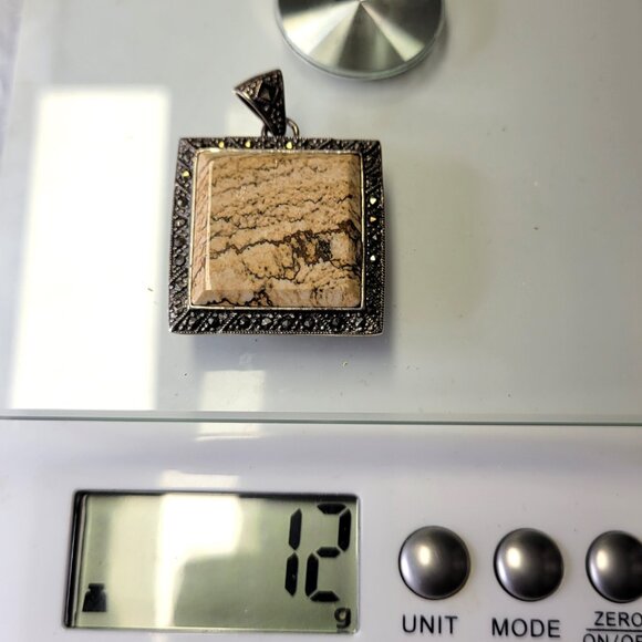 Jasper Square Pendant 925 Sterling Silver - Picture 10 of 10